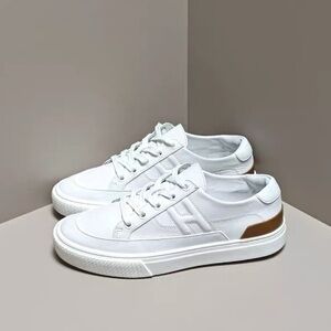 Authentic Hermes White and Brown Women's Sneakers